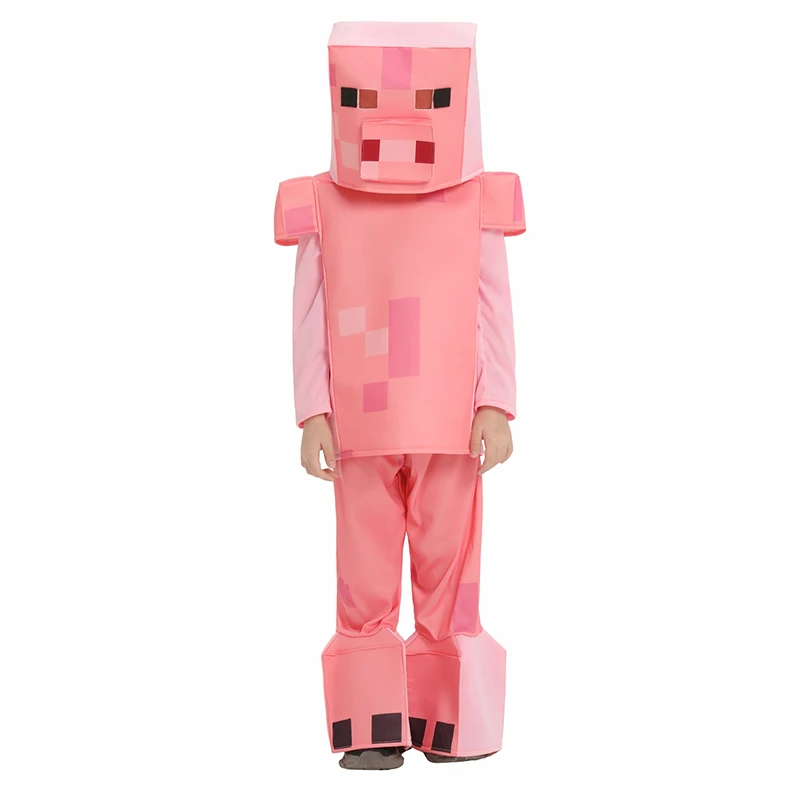 Unisex Game World Girl Pink Pig Fancy Dress Up Boy Kids Green Blocks Scrambler Halloween Costume