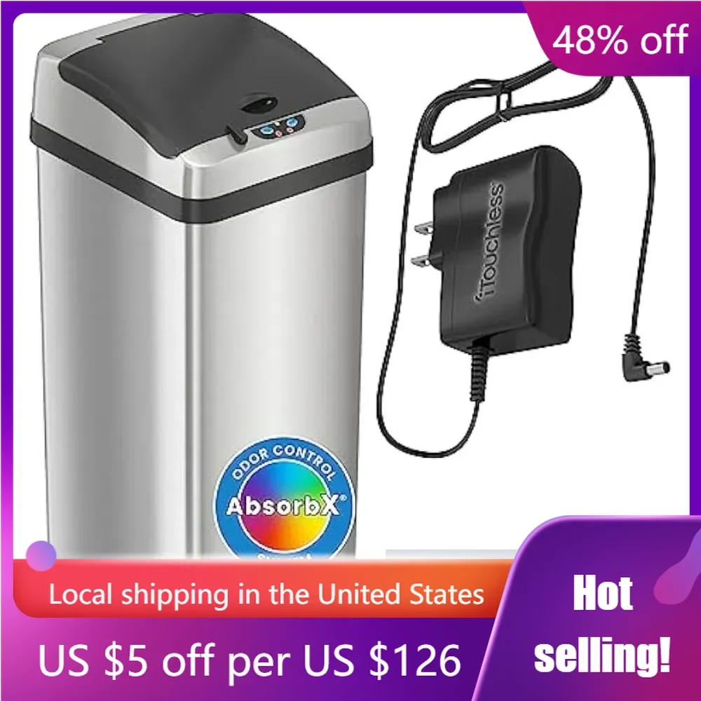 

13 Gallon Stainless Steel Touchless Trash Can With AC Adapter Platinum Limited Edition Wastebasket Bin Freight free