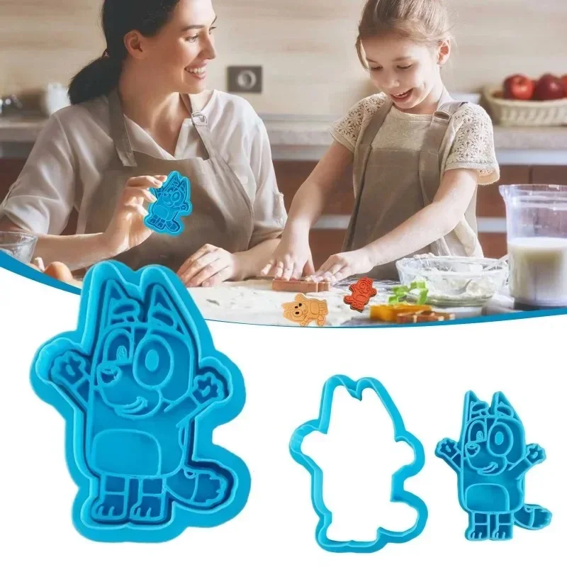 Bluey Cookie Molds Cartoon Anime 3D Solid Mold Press Plastics Baking Tool Cute Parent-child Interaction Kids Birthday Gifts