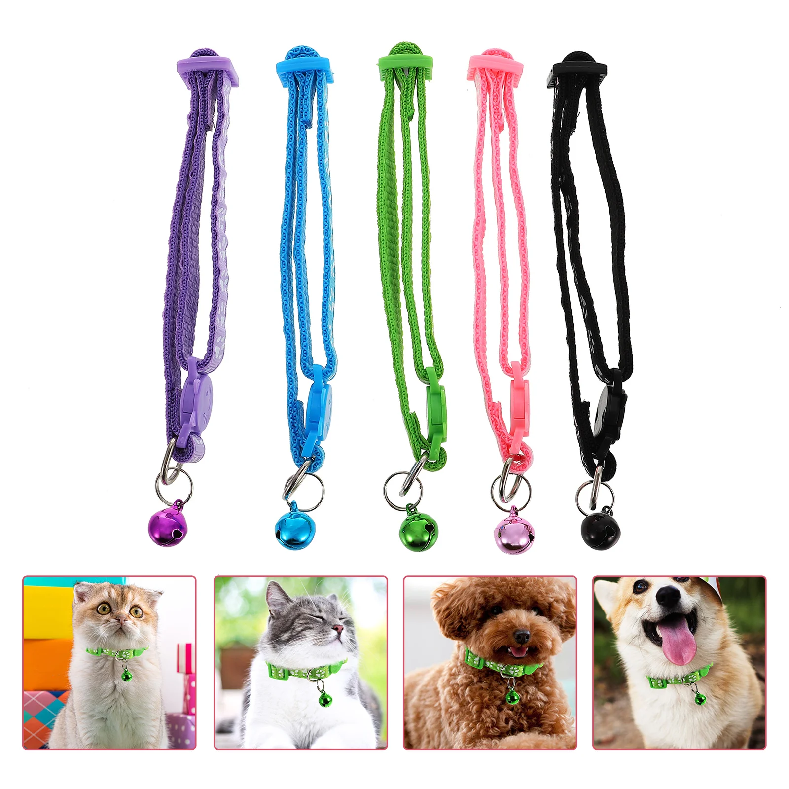 5Pcs Delicate Cat Collars Adjustable Kitten Collars Decorative Cat Decors Kitten Accessory bell collar