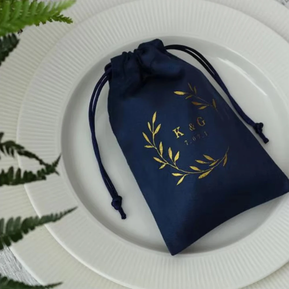 

50Pcs Custom Logo Navy Blue Jewelry Gift Bags Flannel Velvet Drawstring Pouches Wedding Packaging Favors Cosmetic Makeup Pocket