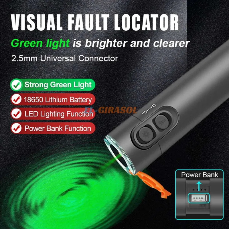 New Green Light Pen Visual Fault Locator 15KM 20KM 30KM Rechargeable Green Source Lithium Battery VFL FTTH