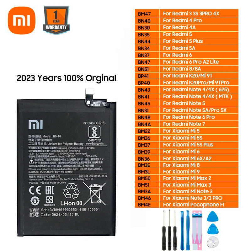 Xiaomi Original Redmi Hongmi Note Mi Max 2 A2 3 3S 4 4A 4X K20 5 5A 5X 5S 6 6X 7 8 8A 9 Lite Plus Pro Pocophone F1 Phone Battery