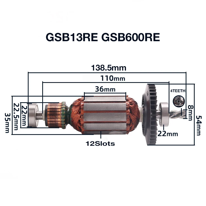 AC220-230V Armature for Bosch Genuine GSB13RE GSB600RE Hand Drill Impact Drill Rotor Armature Anchor Stator Replacement 4Teeth