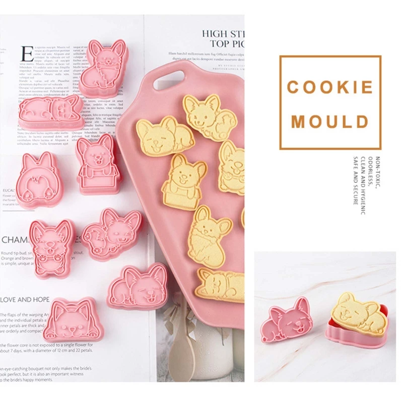 367A Plastic Cookie Cutters Japanese Corgi Dog Shape Biscuit Moulds Cute Animal Cookie Fondant Moulds 3D Press Baking Gadgets