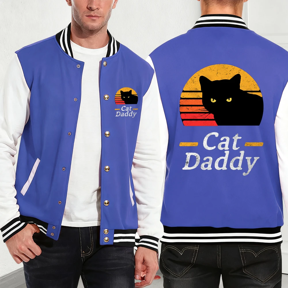 

Cat Daddy Cartoons Printed Cotton Baseball Jersey Mens Autumn Winter Thermal Coats Casual Pocket Jackets Fashion Male Streetwear
