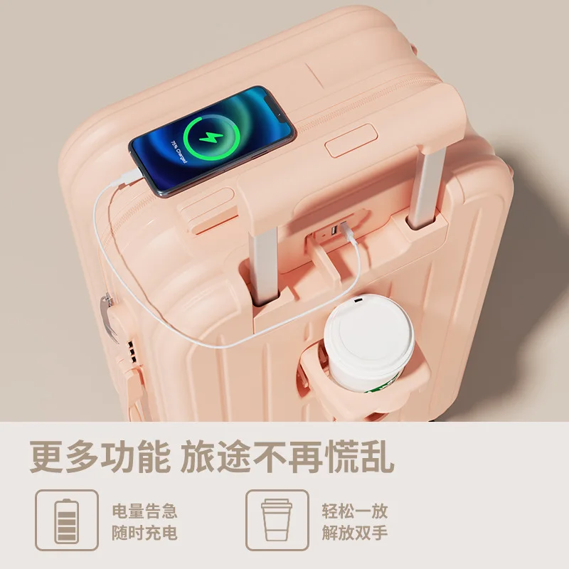 Multifunctional Suitcase Large Capacity Suitcase Universal Wheel Luggage Case Cup Holder Charging Port