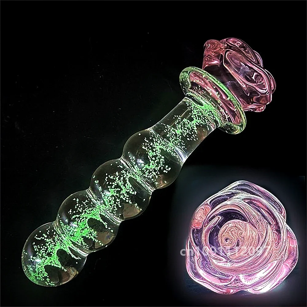 Luminous Glass Dildo Rose Anal Plug Glow in The Dark Butt Plug Anal Beads Penetration Anal Couples Play Adult Sex Toy Joinjjtoy