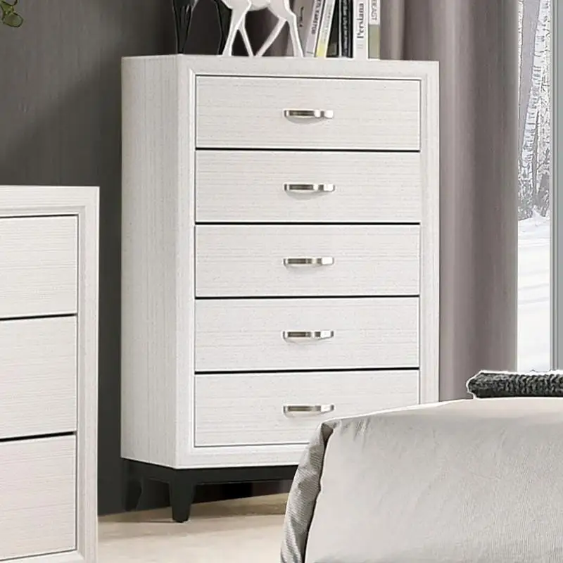Contemporary 1pc Chest Modern Two-Tone Design Wooden Legs Nickel Bar Pulls White Finish Bedroom Furniture