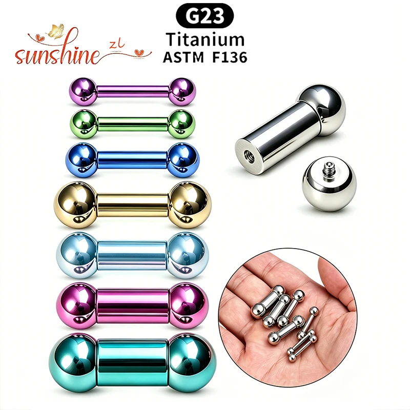 Barres droites en titane de qualité implant ASTM F136 à filetage interne pour piercing de langue et boucles d'oreilles, anodisées, 1 pièce/lot