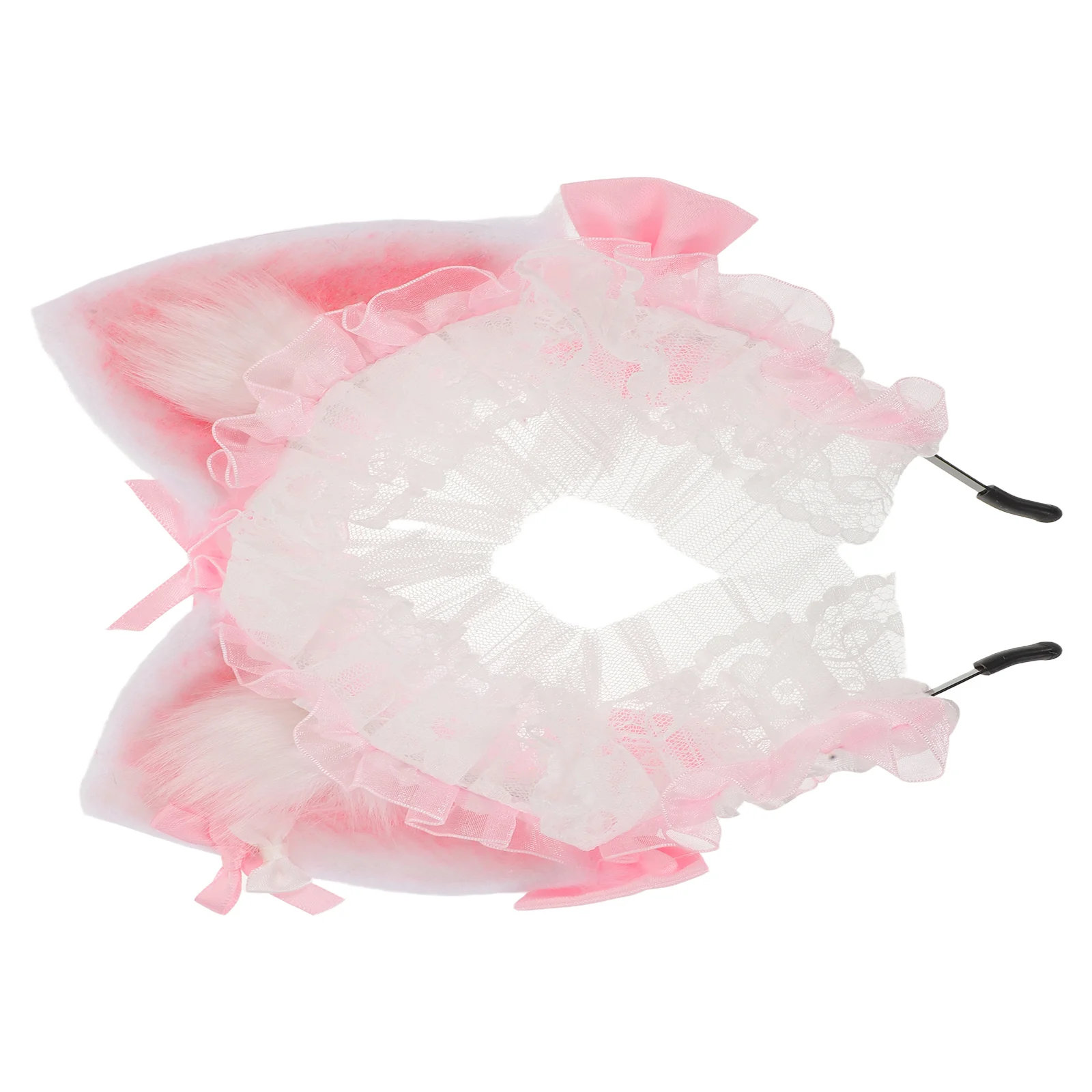 Handmade Pink Lace Cat Ears Headband Elegant Lolita Maid Hair Band Cosplay Party Headgear Cute Costume Accessory Women Girls
