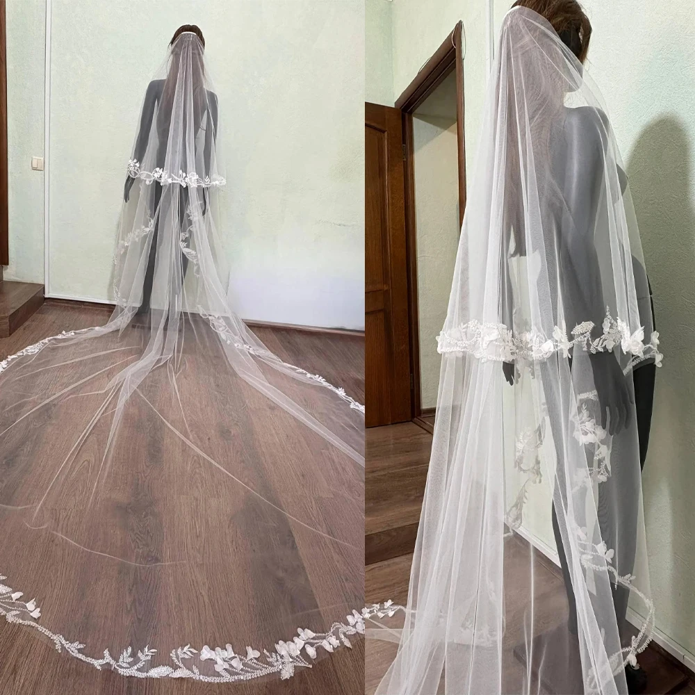 Luxury Lace Applique Wedding Veil Tulle Cathedral Bridal Veil Party Prom Customized Formal Accessory V265667