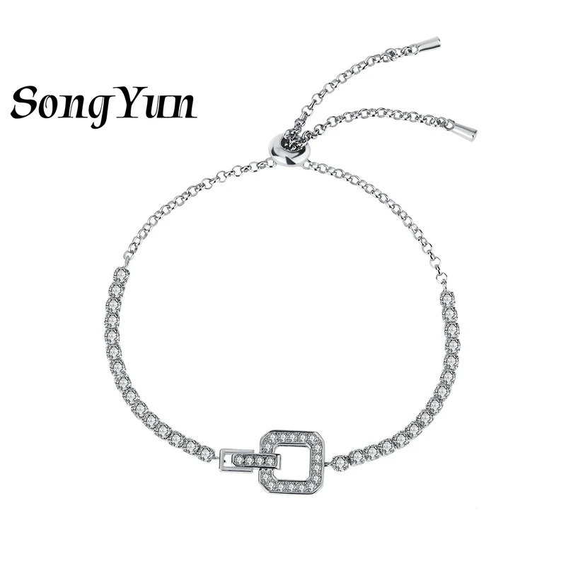 SONGYUN Luxury Jewelry 925 Sterling Silver Bracelet Moissanite Diamond Link Eternity for Ladies 18K Gold Plated MST Patent Bangl