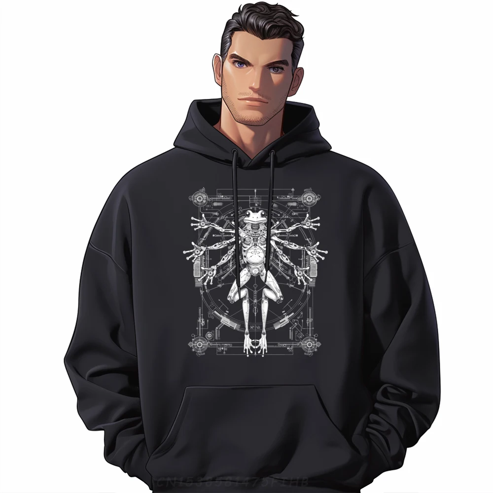 

Casual Sci-Fi Robotic Frog Vitruvian Man Men Hoodies Latest Labor Day Long Sleeve O Neck Hoodies Party Sweatshirts