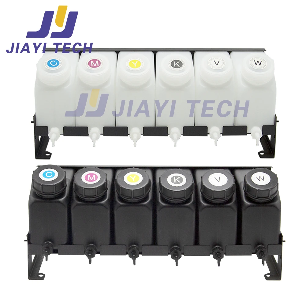 1Set 1.5L UV Ink Tank Ink System 6 Colors Alarm CMYKLMVW Refill Ink Tank System With Stirring Motor For UV Flabted Printer