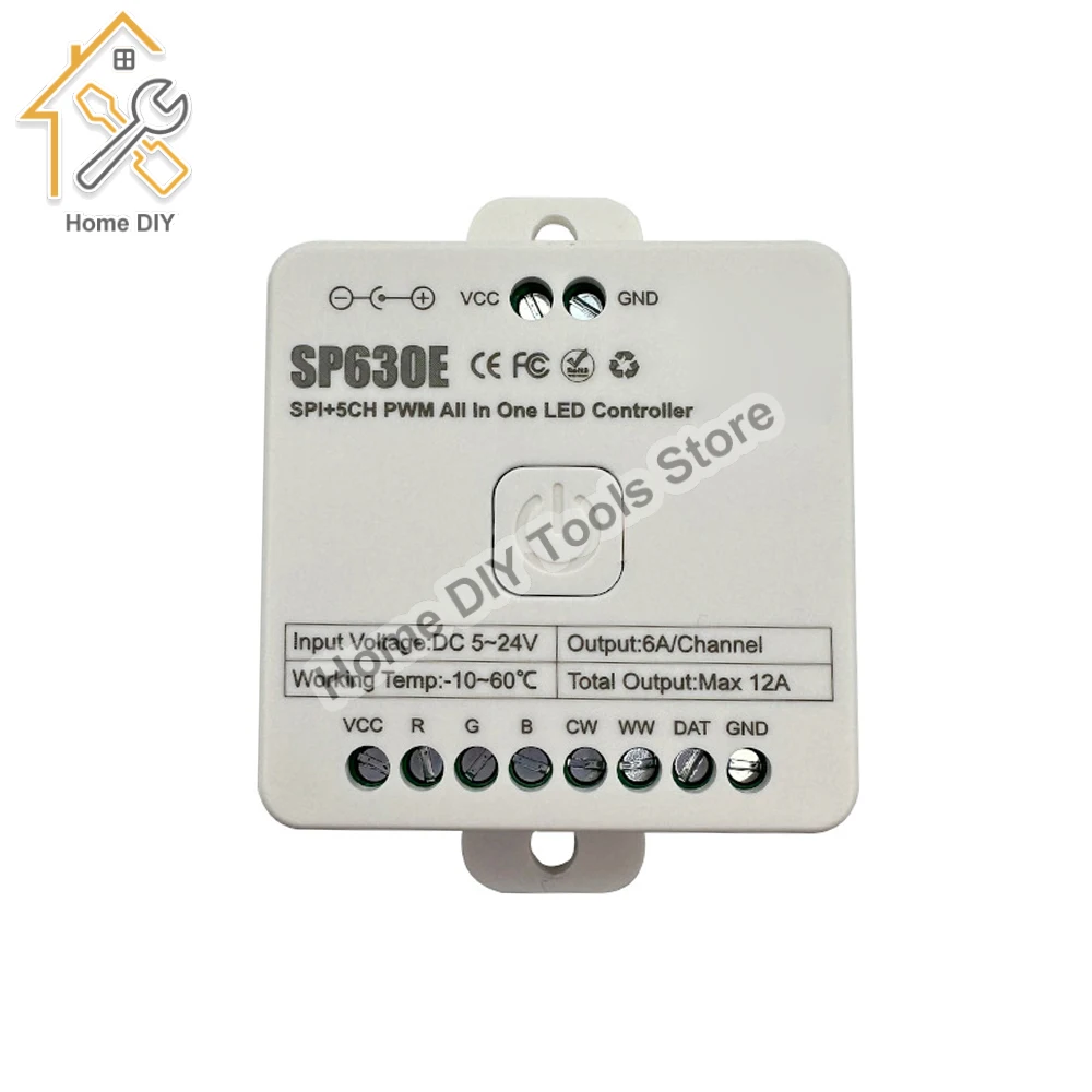 SP630E All In One LED Controller 5CH PWM SPI Pixels LED Light Strip WS2812B WS2811 SK6812 FCOB 5050 RGB RGBW CCT Music BT 5V-24V