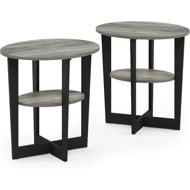 Oval End Side Night Stand/Bedside Table, 2-Pack, French