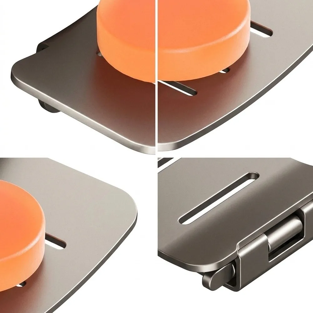 Wall Mounted Soap Dish in Space Aluminum - Rust Resistant Drainable Holder for Bathroom Kitchen Use - 13x7cm Size