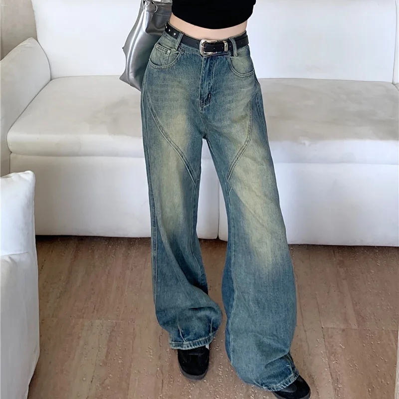 

Lucyever Vintage Y2K Baggy Wide Leg Jeans Woman High Waisted Streetwear Washed Denim Pants Women Grunge Basic Straight Trousers