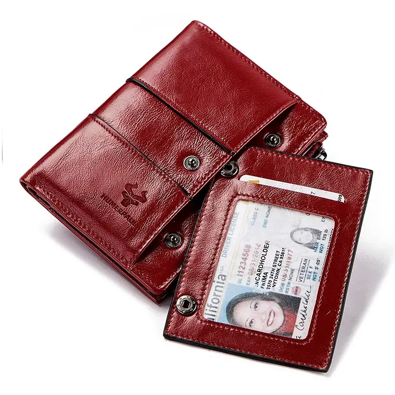 

Модный кошелек для женщин, RFID-блокировка, натуральная кожа, засов, однотонный держатель для нескольких карт, сумка для денег с карманом для монет на молнии, Carteras