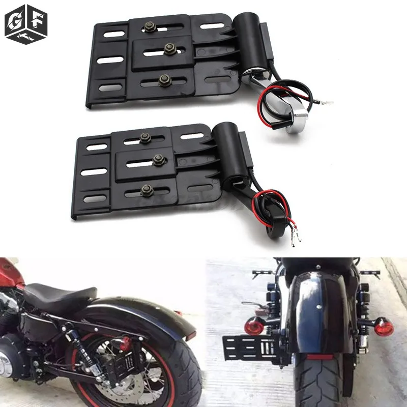 

Motorcycle Telescopic Folding LED Light Side Mount License Registration Plate Holder For Harley Dyna 48 883 1200 XL 883N 07-16