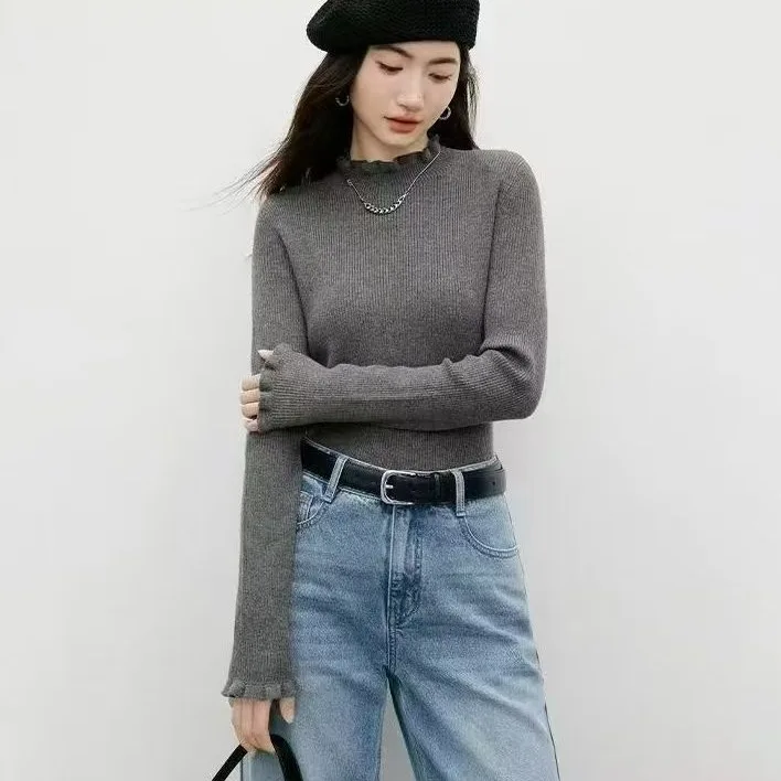 Mode Verstoorde Kraag Gebreide Trui Vrouwen Truien Lange Mouw Witte Gebreide Trui Trui Vrouwen Tops Sueters De Mujer Q2076