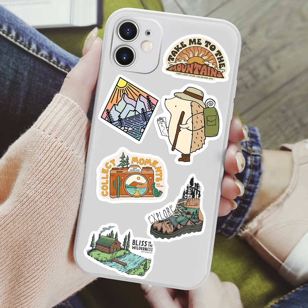 Outdoor Hiking Stickers Camping Forest Beautiful Scenery Decals DIY Skateboard Laptop Luggage Cup Motorcycle Phone Waterproof