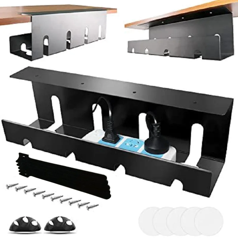 Aço carbono Under Desk Cable Management Bandeja, Desk Cord Organizer, Acessórios de gerenciamento de cabos, 2 pcs