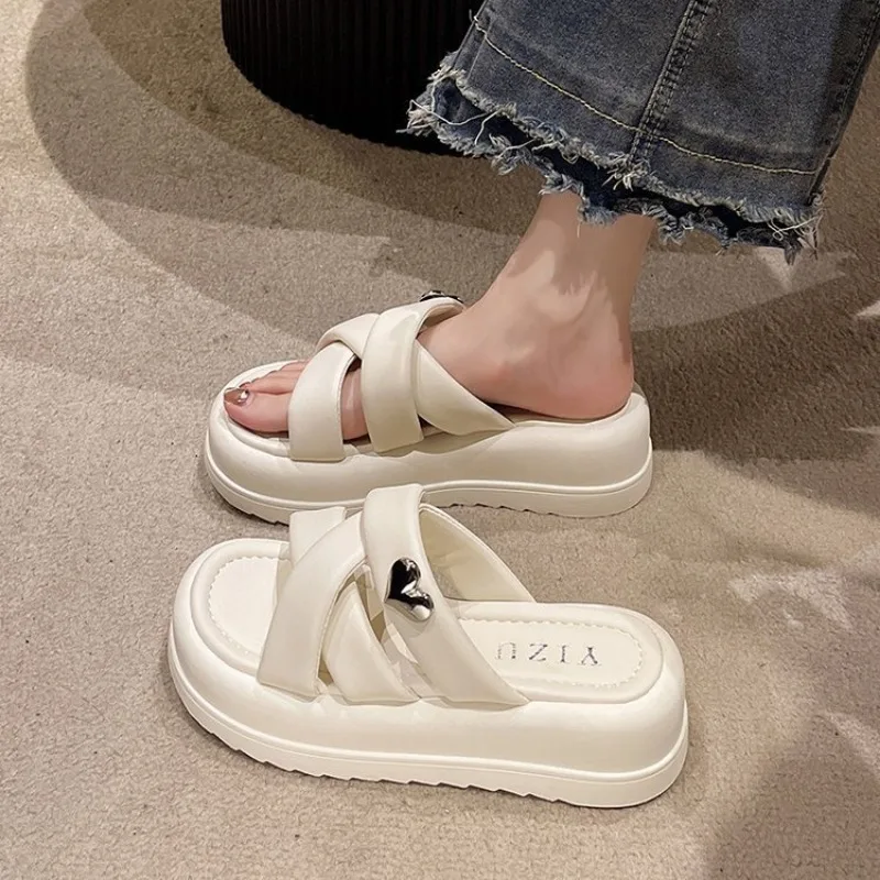 2024 Summer New Women\'s Slippers Women Wear Cross Platform Beach Sandals Casual Fairy Wind Increase Women\'s Shoes