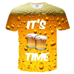 New Casual Fashion T-shirt Funny Beer 3D Printed Men Summer Style Party Top Couple Elastic Large Size Loose Street Hip-Hop Wear