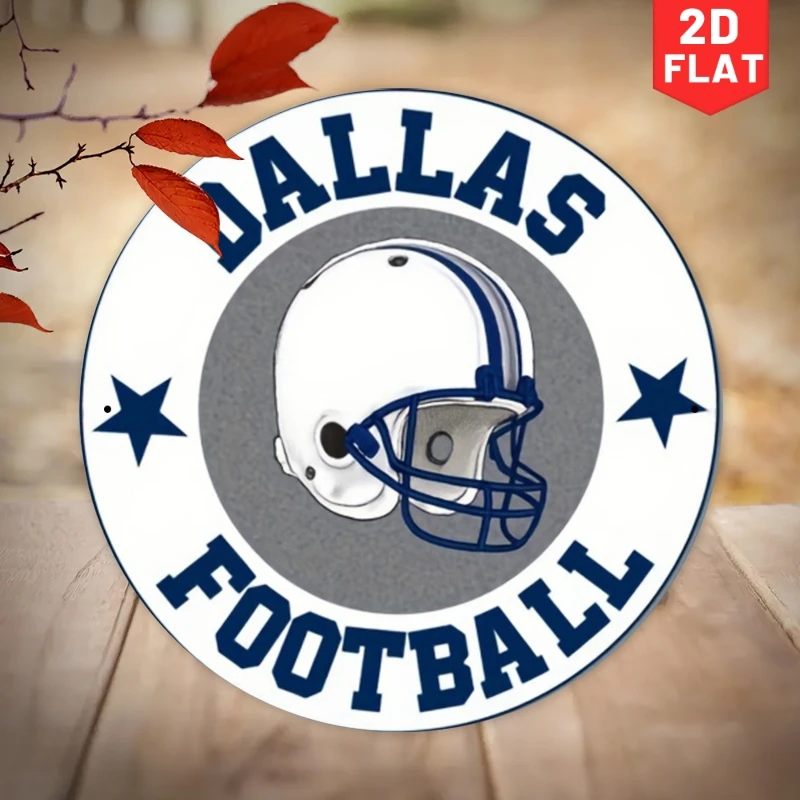 2D Flat, 2D Flat Decorative Sign and Panel, 2D Flat Single Piece Sign, Dallas Football Themed, Crafted from Round Vintage Materi