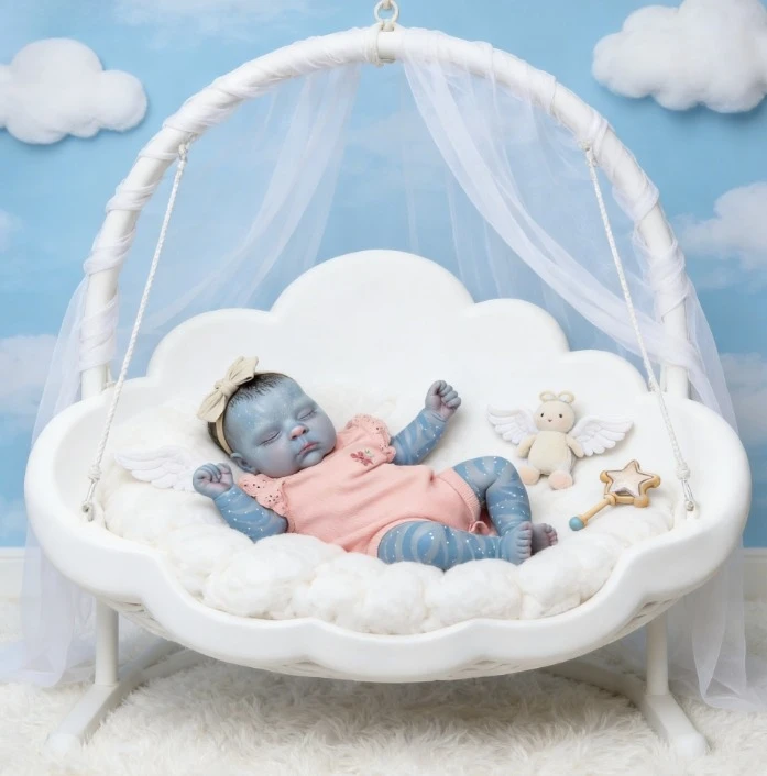 19 inch echt uitziende meerdere lagen schilderen blauwe huid herboren perziken glow in dark met handverf haar levensechte babypoppen