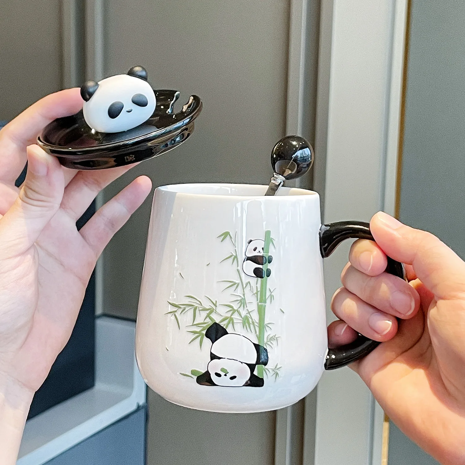 Tasse Panda tasse d'eau en céramique tasse de dessin animé mignon tasses originales tasses à café verres cadeau personnalisé thé de noël barre de bière drôle