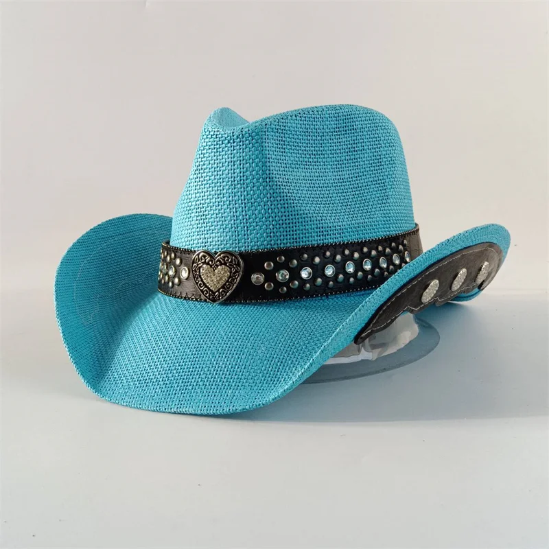 Cowboy Straw  hat3D appliqué embroidery  with large brim hard plasticity cowboy outdoor summer sun protection Ranch Hat chapéu