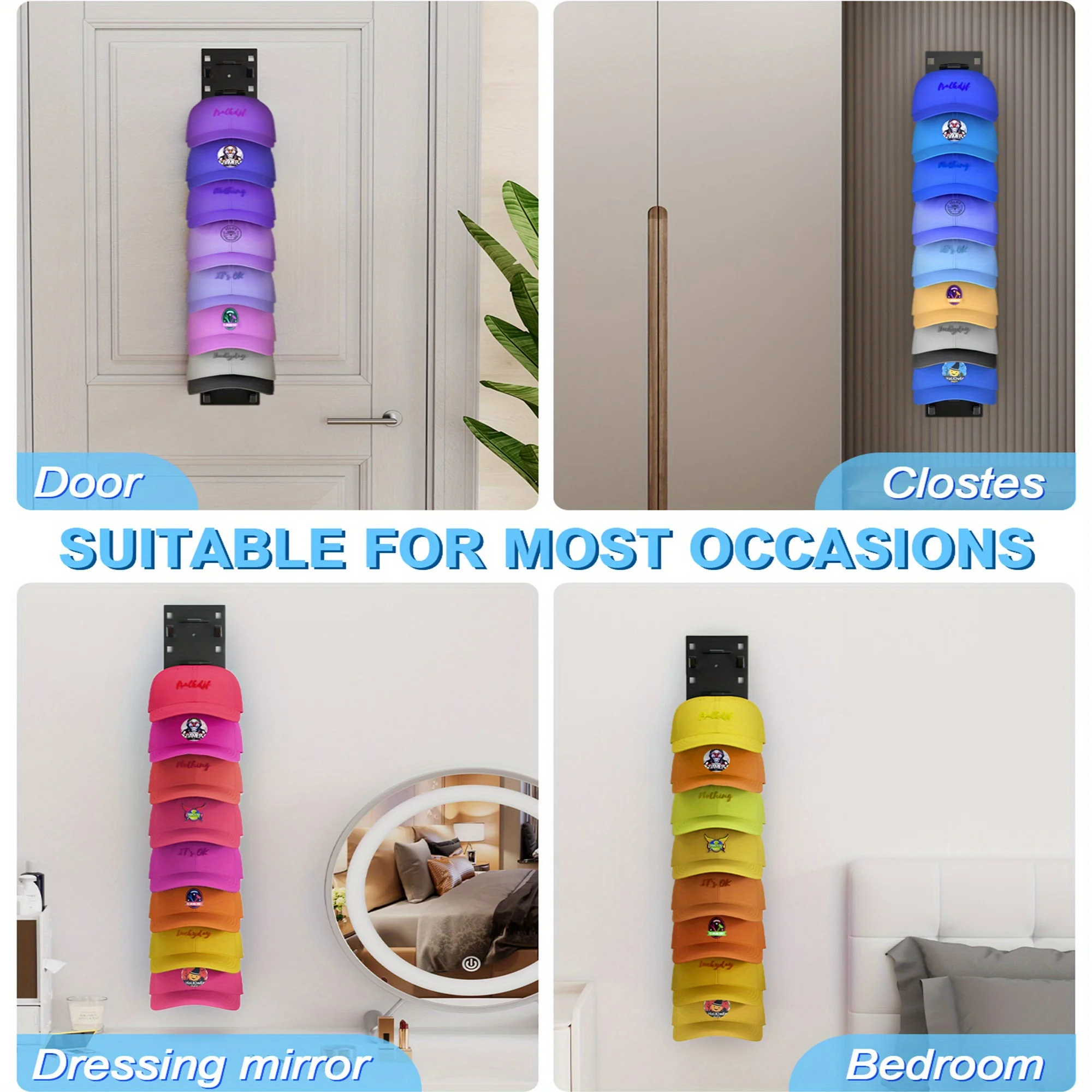 강력 접착 야구 모자 보관 랙 |   9/18 야구 모자용 다층 모자 진열대, 옷장 문 및 침실용