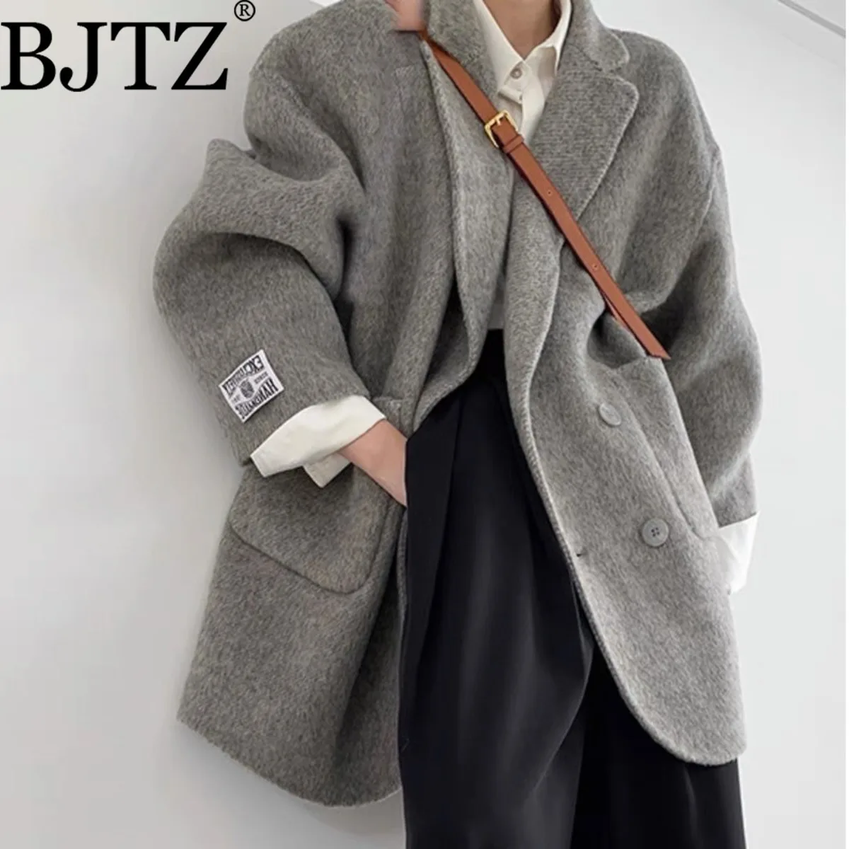

BJTZ High-End Design Sense Double-Sided Wool Coat For Women Versatile Office Lady Loose Fit Woolen Jacket