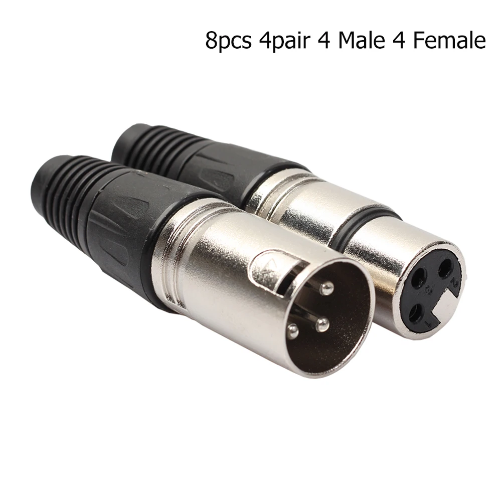 8pcs Audio Microphone Connector 4 Male 4 Female 3Pin MIC Jack Plug Zinc Alloy Socket Panel Mount Chassis for Power Amplifier - view 5