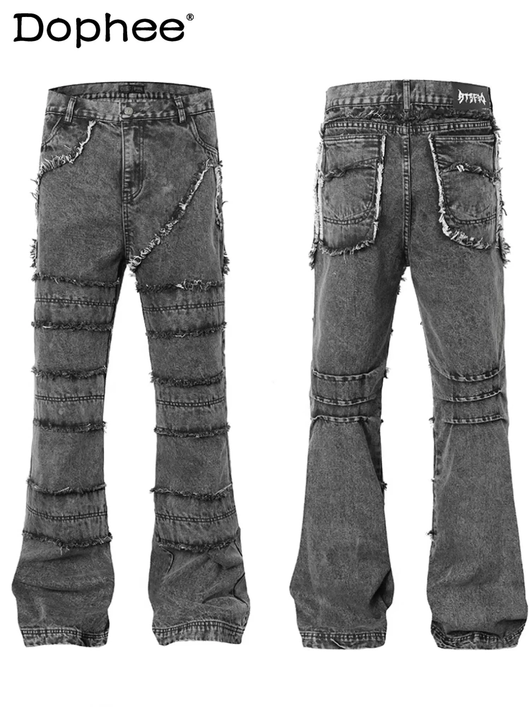 

Men's 2025 Autumn New Fashion Pocket Decorated Denim Trousers Male Micro Flared Straight Jeans Trendy Handsome Long Denim Pants