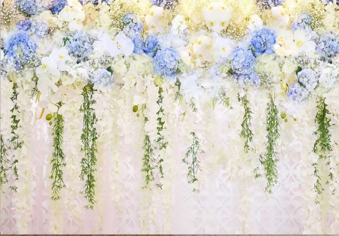 Wedding Backdrop Reception Blue White Floral Bridal Shower Background Women Couple Anniversary Engagement Party Decoration