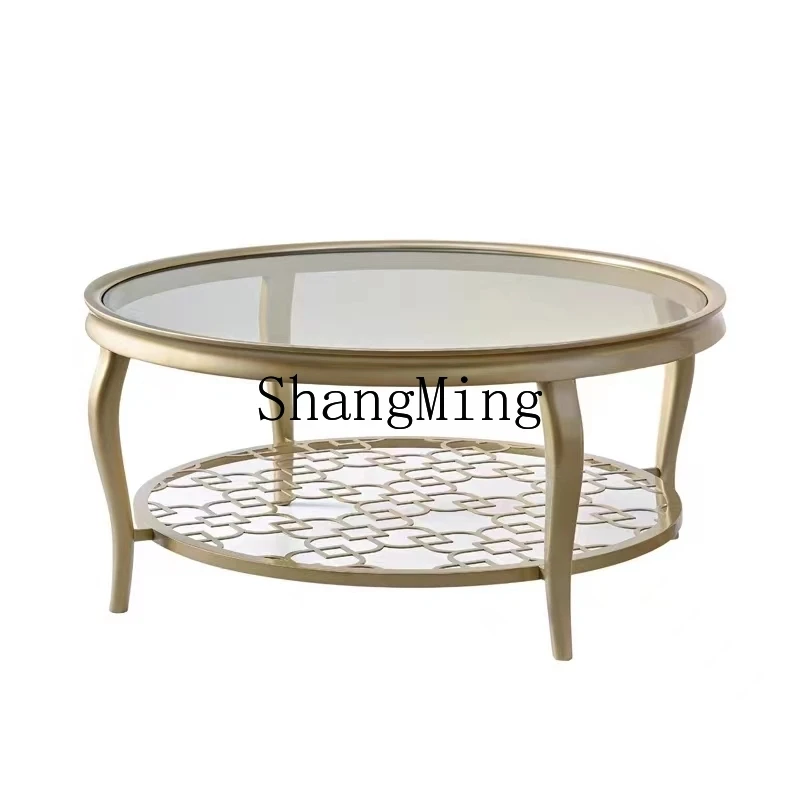 CL glass coffee table light luxury solid wood round coffee table champagne gold four-leaf