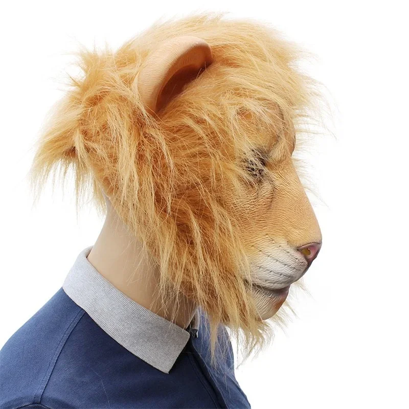 Lion Headcover Animal Cosplay Mask Halloween Masquerade Party Adults Latex Lion Mask Christmas Gift Kids Toy Lion Full Face Mask