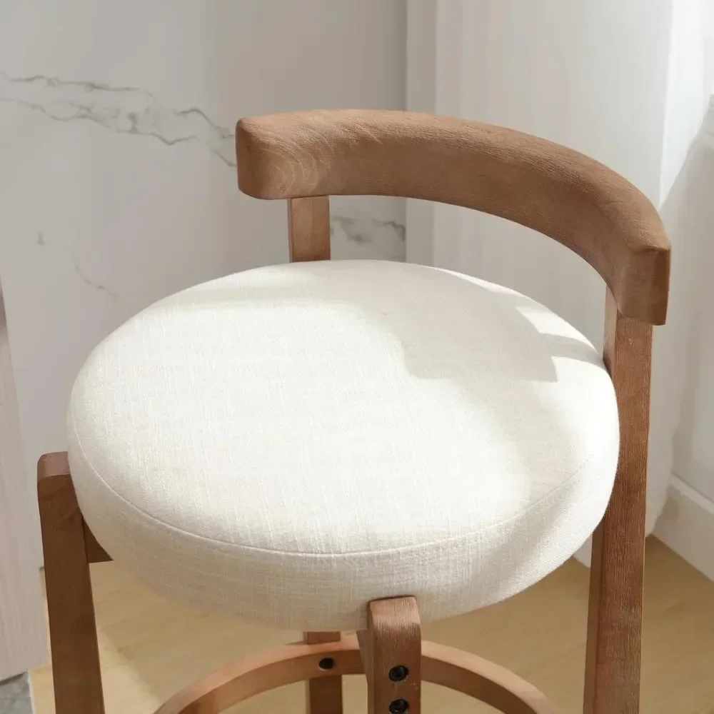 Conjunto de bancos de bar de meados do século de 4, 26,5 polegadas de linho com altura de balcão, cadeiras de bar estofadas com pernas de madeira sólida para