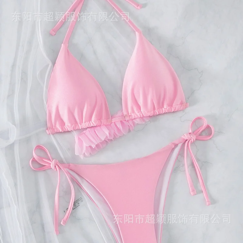 bikiniMesh Cover-Up Three-Piece Swimsuit Set for Women with Sexy 3D Lace Trim, Two-Piece Beach Bikini