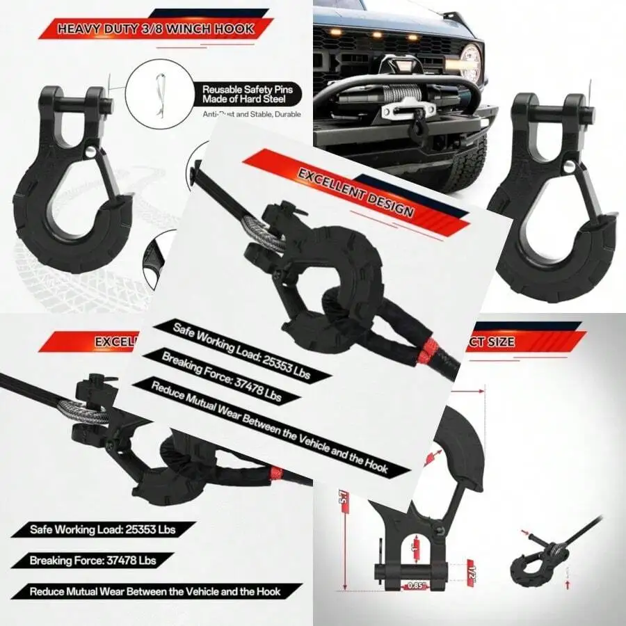 3/8 Winch Hook Heavy Duty Slip Hook With E-Coated Max 37478lbs Forged Steel Winch Hook For Trailer Transport Lift And Pull Black
