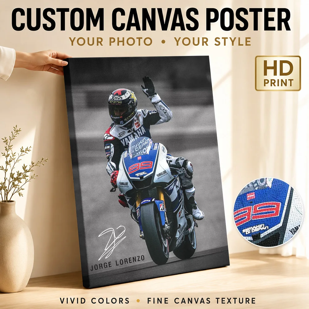 Jorge Lorenzo MotoGP Canvas Painting Poster Contemporary Sports Style Wall Art With Customized Photo For Man Cave Ideal Fan Gift