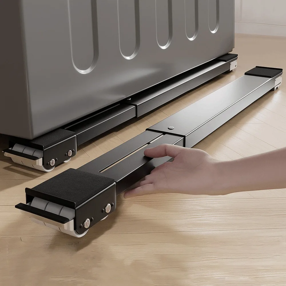 

Практичная подставка для холодильника на колесах. Прочная выдвижная подставка для стиральной машины. Нескользящая регулируемая подставка для мебели.