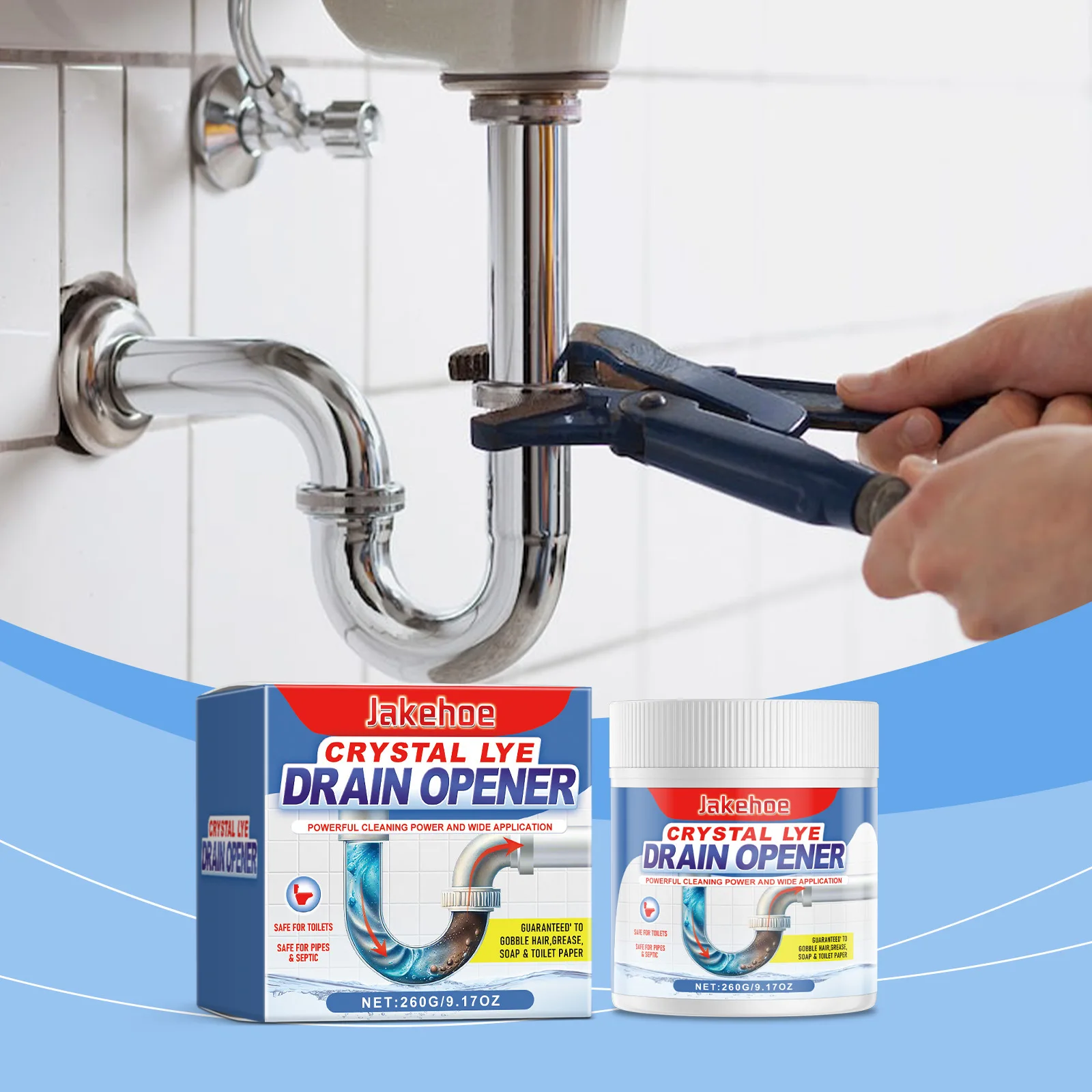 

Drain Unclogger Powder - Kitchen Bathroom Sink Pipe Cleaner Dissolve Blockages Remove Limescale Improve Drainage Deep Clean