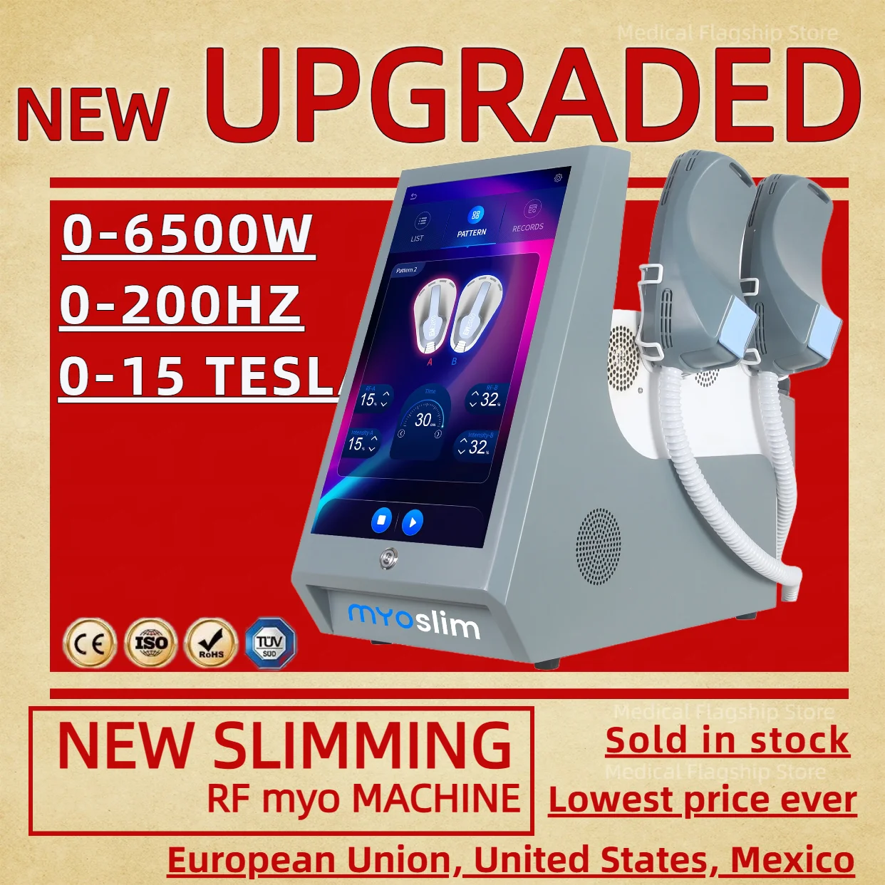 MYOslim Professional 6500W EMS RF Body Slimming Sculpting Machine Muscle Building Fat Burning Equipped with Pelvic Cushion