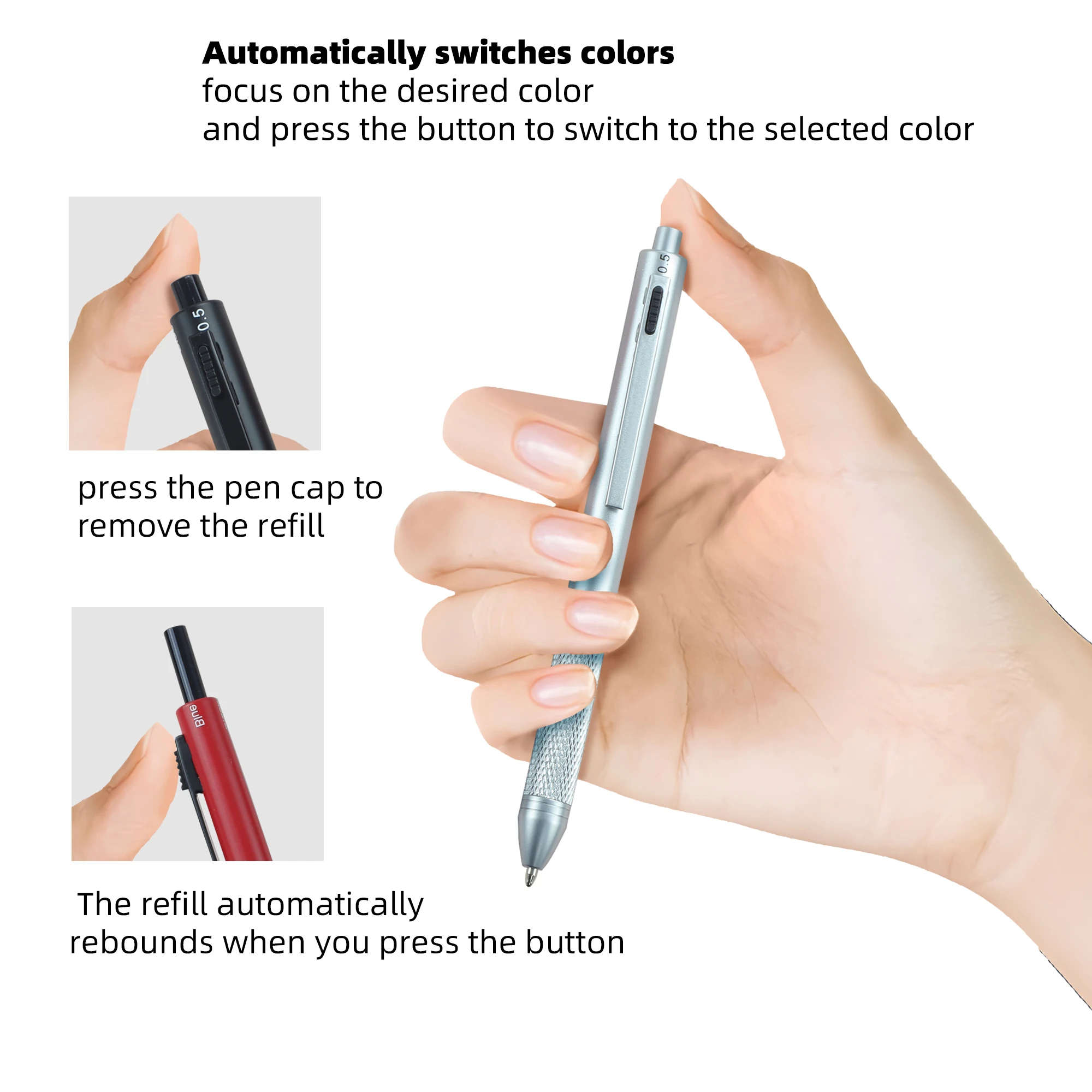 1 pc/1 set 4-in-1 multifunctional metal pen, black, blue red and pencil refill, essential for business people