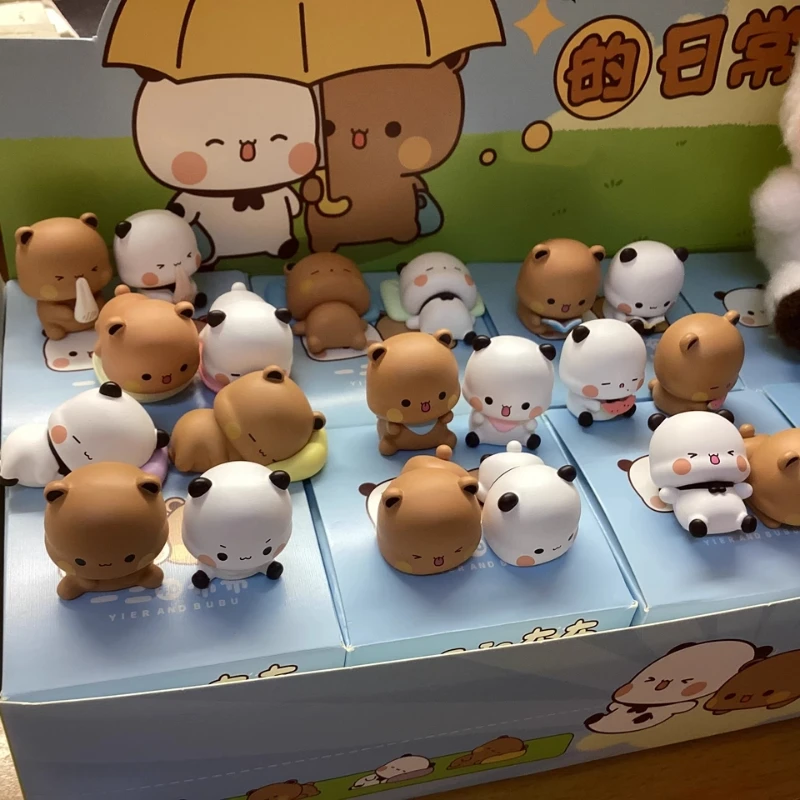 الأصلي حقيقية لطيف الدب الصغير Yier و Bubu'S اليومية الثانية صندوق أعمى مستدير تمثال لطيف زخرفة سطح المكتب الديكور لعبة Gif